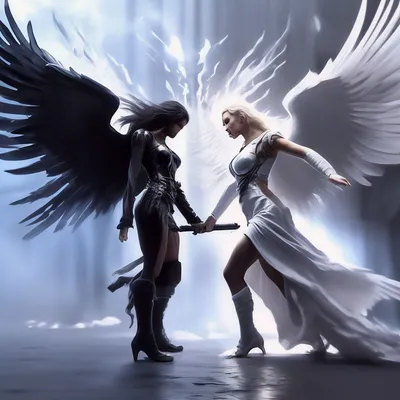 Битва, схватка тёмного ангела с ч…» — создано в Шедевруме