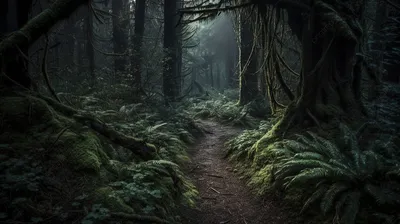 темная лесистая тропа окруженная пышными деревьями, фотографии темного леса  фон картинки и Фото для бесплатной загрузки