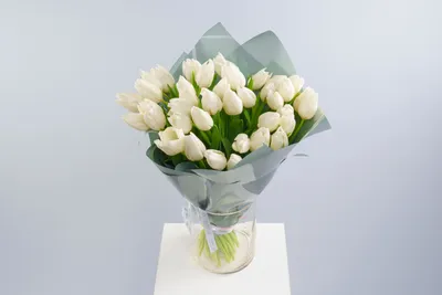 Композиция из 31 тюльпана \"Белые тюльпаны в коробке\", артикул: 200330 в  интернет магазине EnjoyFlowers.ru ❀ с доставкой по Москве