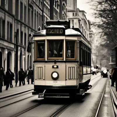 Черно белое фото трамвая 1929 года» — создано в Шедевруме