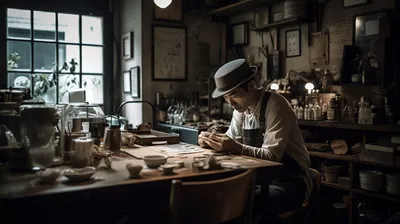 Женщина режет круассан и пьет кофе за столиком в кафе. без лица | Премиум  Фото