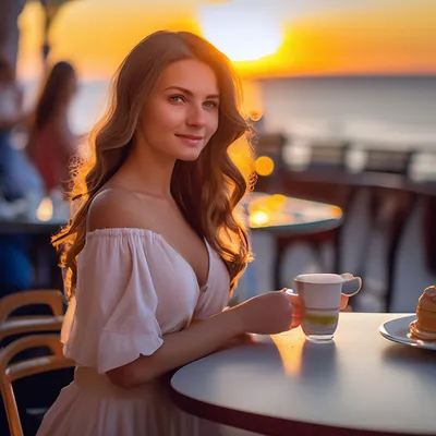 Женщина пьет вкусный кофе за столиком в кафе :: Стоковая фотография ::  Pixel-Shot Studio