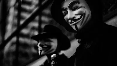 Обои на рабочий стол На спине у девушки маска Гая Фокса / Guy Fawkes mask,  обои для рабочего стола, скачать обои, обои бесплатно