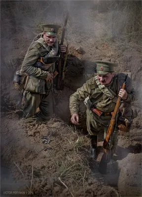 1916. Русские солдаты в окопе.. Фотограф Victor Peryakin