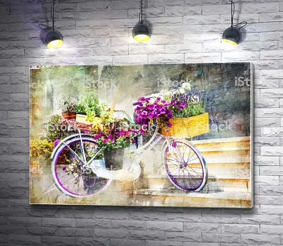 Картина на холсте \"Велосипед с цветами\"
