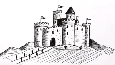 Как нарисовать замок Снежной королевы карандашом поэтапно