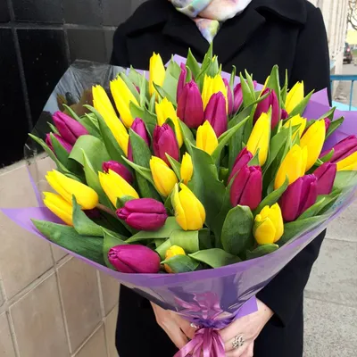 Жёлтые тюльпаны + ваза, 25 цветов в коробке по цене 5125 ₽ - купить в  RoseMarkt с доставкой по Санкт-Петербургу