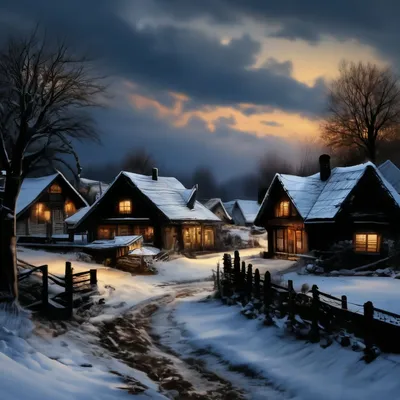 Купить картину «Зимний вечер в деревне» - Галерея Кустановича +79119266265  | Галерея Кустановича
