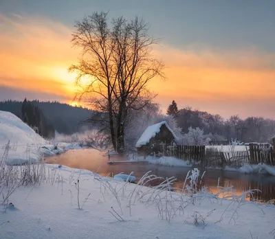 Рассвет в деревне зимой (58 фото) - 58 фото