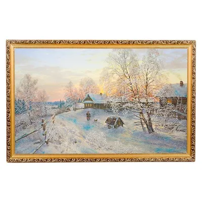 Зимний вечер в северной деревне SHAN42, Шультцберг Ансельм - печатаные  картины, репродукции на холсте на UkrainArt