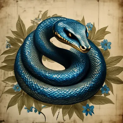 Рисунок змеи с цветком на ней | Премиум Фото