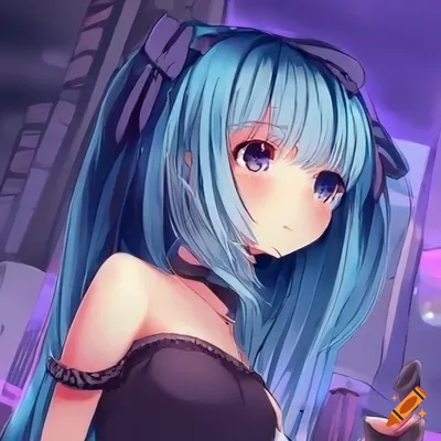 Cute kawai anime girl wallpaper with blue hair on Craiyon