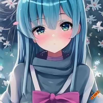 Cute kawai anime girl wallpaper with blue hair on Craiyon