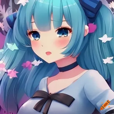 Cute kawai anime girl wallpaper with blue hair on Craiyon