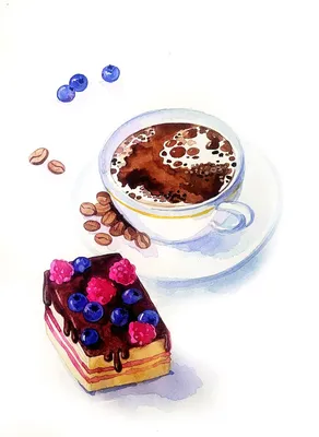 Чашка кофе и пирожное, всё из …» — создано в Шедевруме