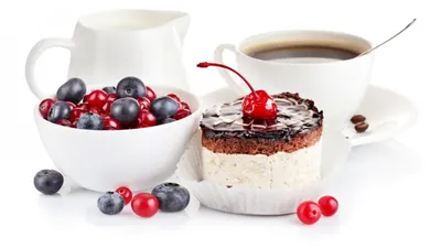 Картинка Кофе кувшины Еда Чашка Пирожное Черный фон сладкая еда
