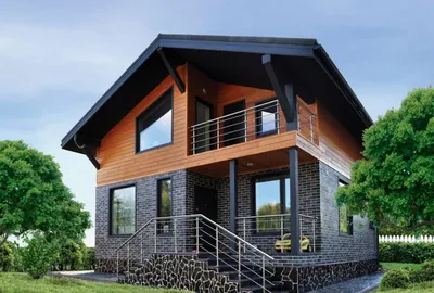 Современный комбинированный дом (дерево, кирпич), двухэтажный проект:  стоимость
