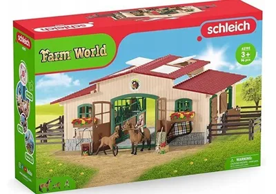 Игровой набор фигурка конюха, открытая конюшня 2 бокса и 2 лошади -  Schleich - Возраст от 3 лет Schleich купить от 7481 рублей в  интернет-магазине ShopoTam.com, развивающие игровые наборы и фигурки для  детей Schleich