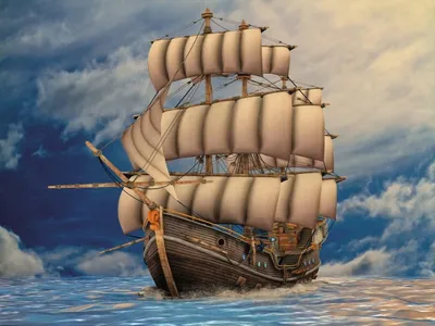 Картина Парусный корабль в океане. Размеры: 100x80, Цена: 60000 рублей  Художник Тарасова Анна