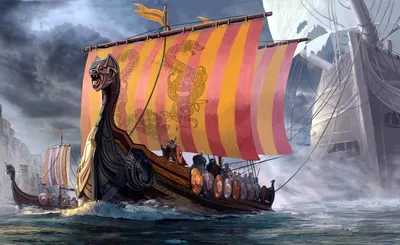 Корабль Викингов иллюстрация штока. иллюстрации насчитывающей дикарь -  212299321