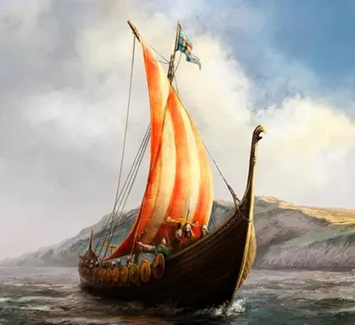 Корабли викингов плывут по морю - обои на телефон