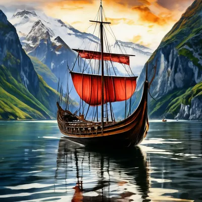 Фото Фантастика Море викинг Волны Корабли 2560x1543
