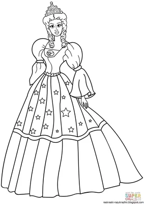 Королева в платье — раскраска для детей. Распечатать бесплатно.