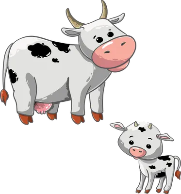 Корова и теленок на пастбище. Раскраска