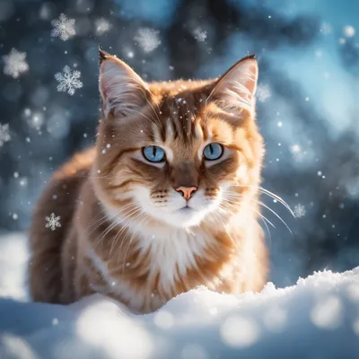 Кошка в снегу - 70 фото