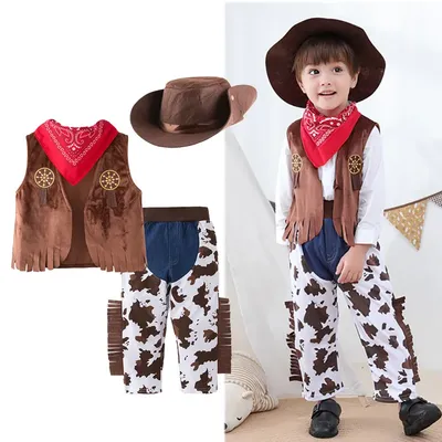 Костюм ковбоя для мальчиков, жилет, брюки, шарф, шляпа, 4 шт. | AliExpress