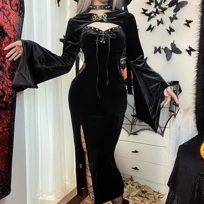 Купить Костюм ведьмы, детский костюм на Хэллоуин, платье с длинными  рукавами, шляпа ведьмы, сумка, наряды для косплея, праздничное нарядное  платье | Joom