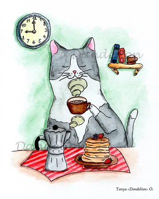Кот с кофе и круассаном 3 стоковое изображение. изображение насчитывающей  кофе - 123473455