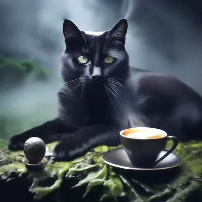 Кот с кофе и багетом стоковое фото. изображение насчитывающей любимчик -  123393694