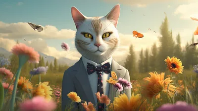 Foto Stock рыжий кот с цветами , изучает цветы и бусы, наслаждается | Adobe  Stock