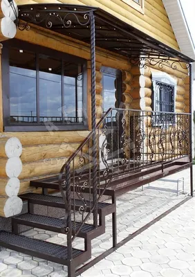 Угловое кованое крыльцо для деревянного дома ККР-277: купить в Москве,  фото, цены