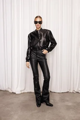 Купить Кожаные штаны джоггеры в чёрном цвете В584-В584 большого размера в  Украине - интернет-магазин женской одежды BIZERY