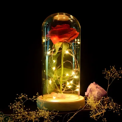 Роза в колбе с подсветкой (светлое основание)