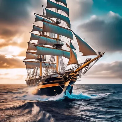 Красивый корабль в океане , красиво…» — создано в Шедевруме