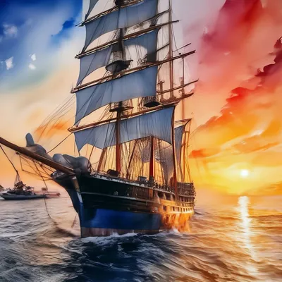 Восход солнца красивый корабль, …» — создано в Шедевруме