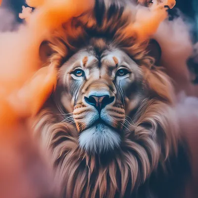 Лев в оранжевом дыму, красивые …» — создано в Шедевруме