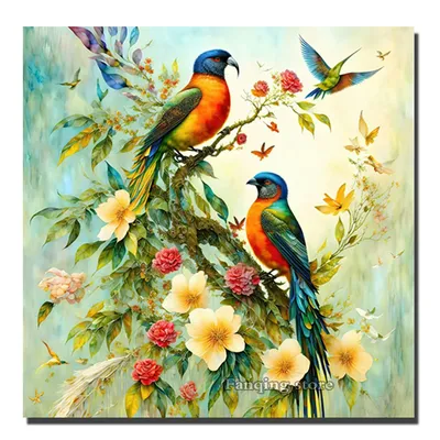 Красивые цветы и красочные птицы Векторное изображение ©Kostan-PROFF  173314430