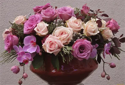 Обои Цветы Букеты, композиции, обои для рабочего стола, фотографии цветы,  букеты, композиции, розы, розовый, цвет, ваза, букет, нежно, красиво Обои  для рабочего стола, скачать обои картинки заставки на рабочий стол.