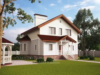 Полутораэтажный каркасно-щитовой дом 9,5х11,5 м с террасой и эркером проект  Д71 в Санкт-Петербурге