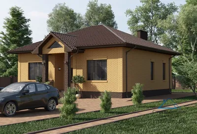 Проект одноэтажного дома с крытой террасой A-01 из газобетона по низкой  цене с фото, планировками и чертежами