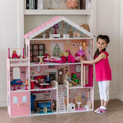 Деревянный кукольный домик \"Мечта\", с мебелью 31 предмет в наборе и с  гаражом, для кукол 30 см. - купить с доставкой по выгодным ценам в  интернет-магазине OZON (180549786)