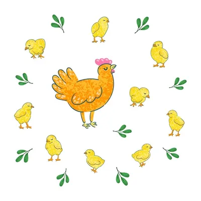 Курица с цыплятами | Премиум векторы