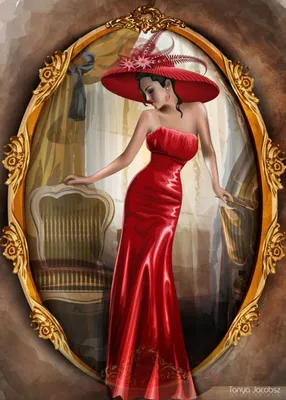 Пазл «Портрет леди в красном» из 140 элементов | Собрать онлайн пазл №23905