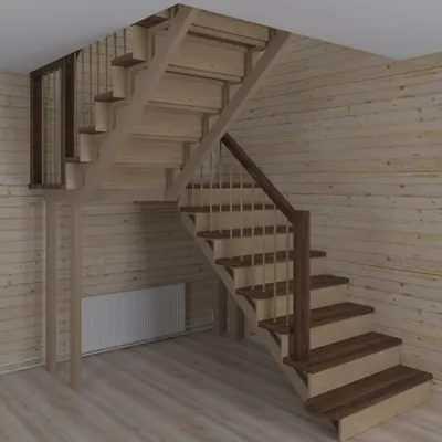 Лестница закрытого типа в частный дом из профильной трубы, П-образная:  заказать лестницу в Москве и Московской области