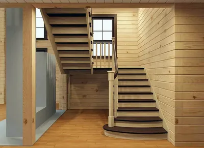 Деревянная лестница на второй этаж в частном доме, лестницы на 2 этаж из  дерева в загородном доме (прямые)