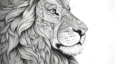 Черно-белый рисунок льва с цветами и надписью «лев». | Премиум Фото